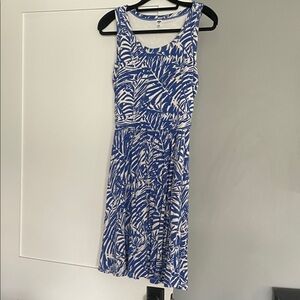 Old Navy Blue and White Leaf Print Midi Dress